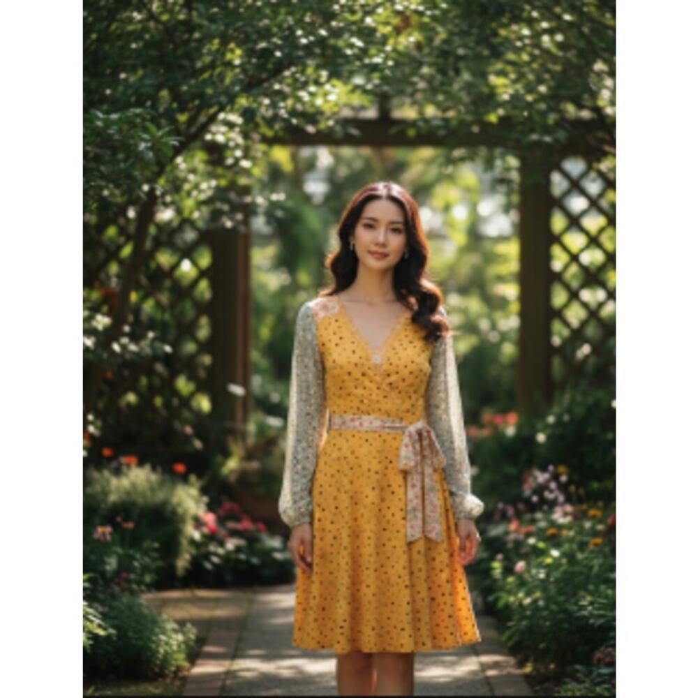 ASOS Yellow Mini Twofer Dress • Long Gray Sleeves • Women’s Size 4 • EUC